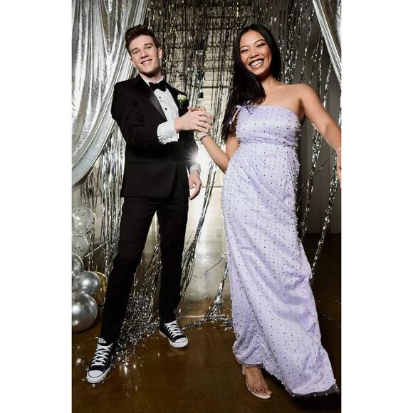 NWT Juniors' Violet Weekend Pearl Embellished One Shoulder Gown sz 7/8 - Picture 7 of 8